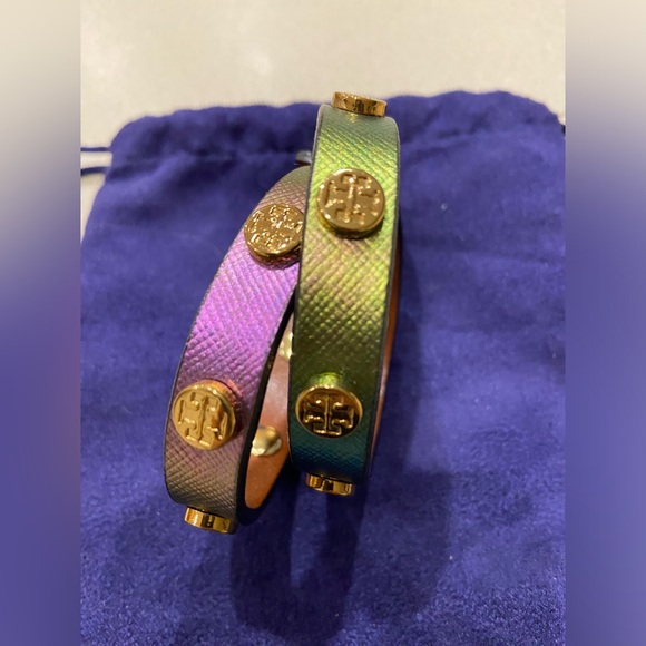 Authentic Tory Burch leather double wrap bracelet iridescent metallic ๐๐๐ - Picture 3 of 5
